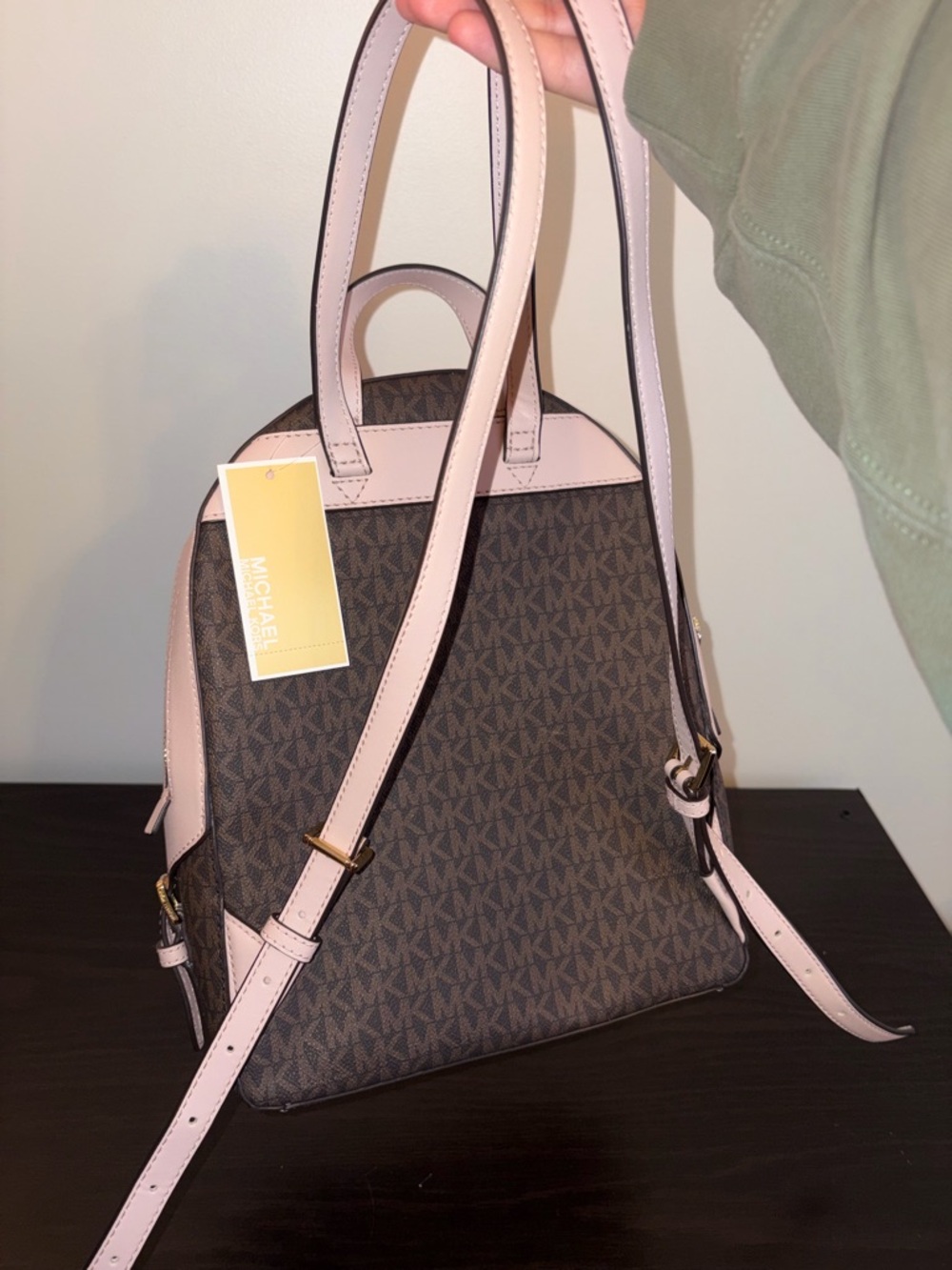 Michael Kors Brown Logo Backpack with Pale Pink Trim - Picture 3 of 7